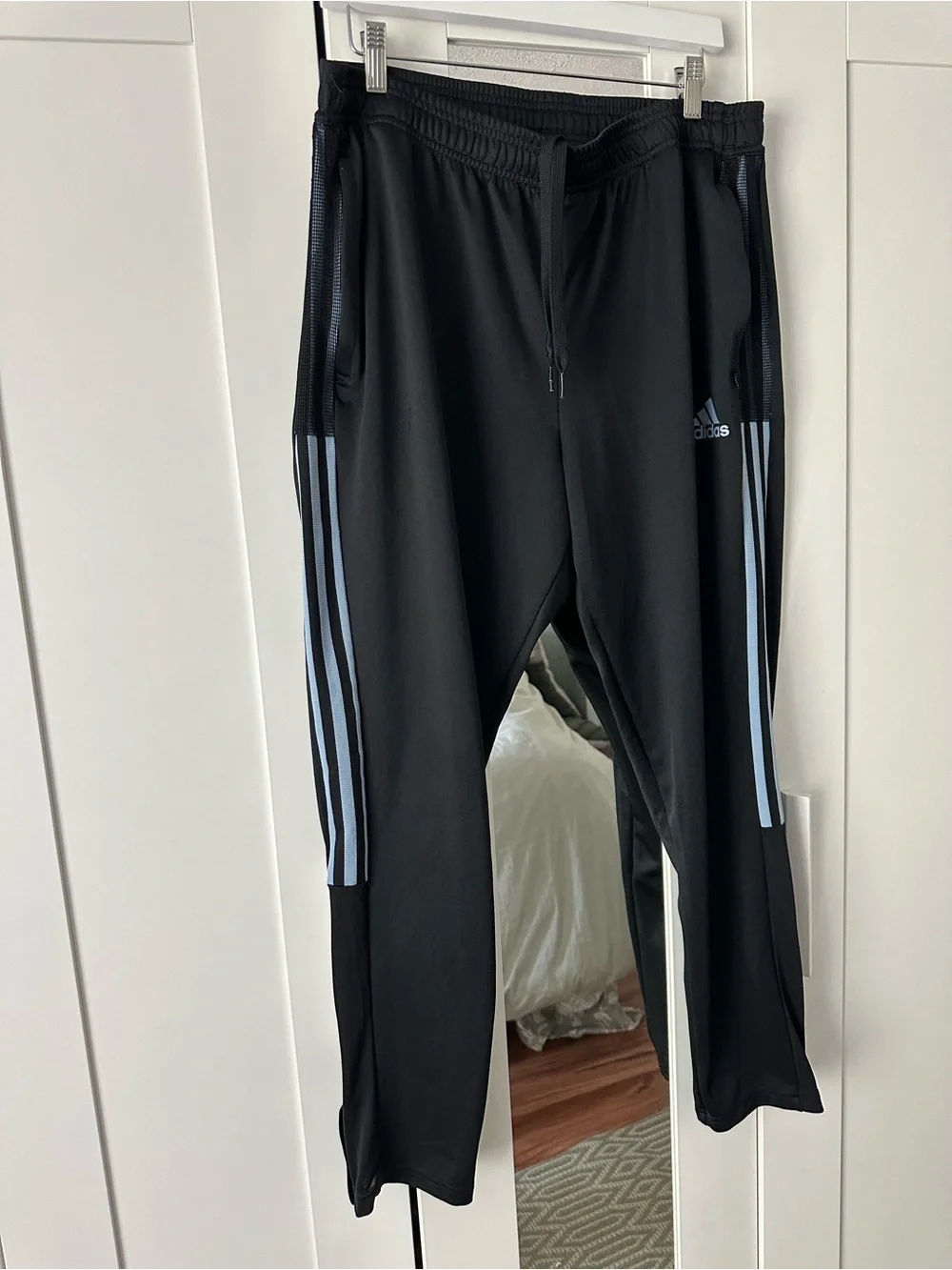Adidas Men’s Black Track Pants with Light Blue Stripes